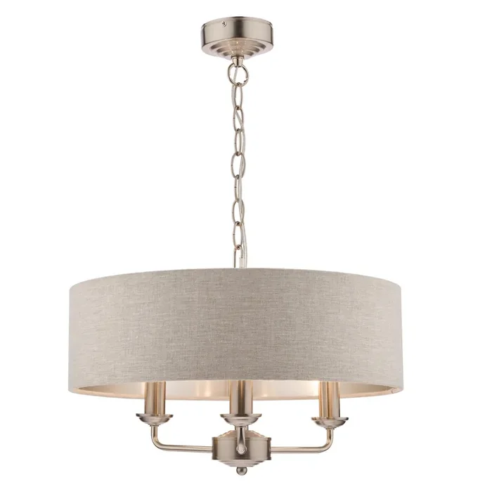 Laura Ashley Sorrento 3lt Pendant Satin Nickel With Natural Shade • LA3567326-Q