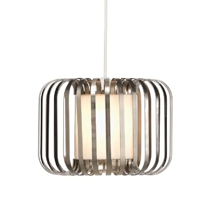 Lech Satin Nickel Banded & White Glass None Electric Round Shade 29cm