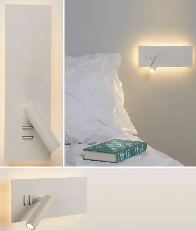 LED Backlit Bedside Wall Light with Adjustable Reading Light