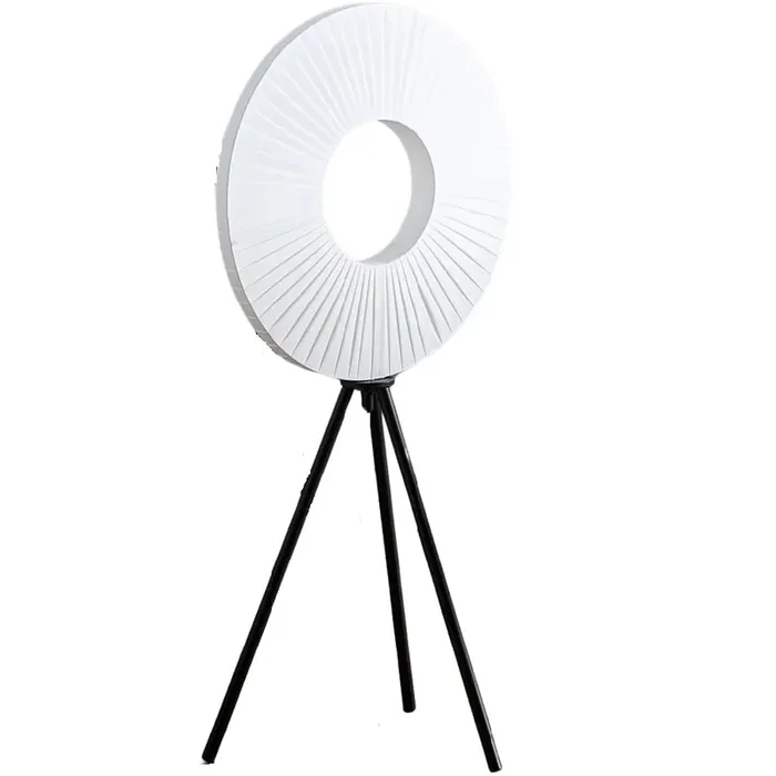LED Black and White Modern Tripod Table Lamp with Sculptural Ring Shade 80cm