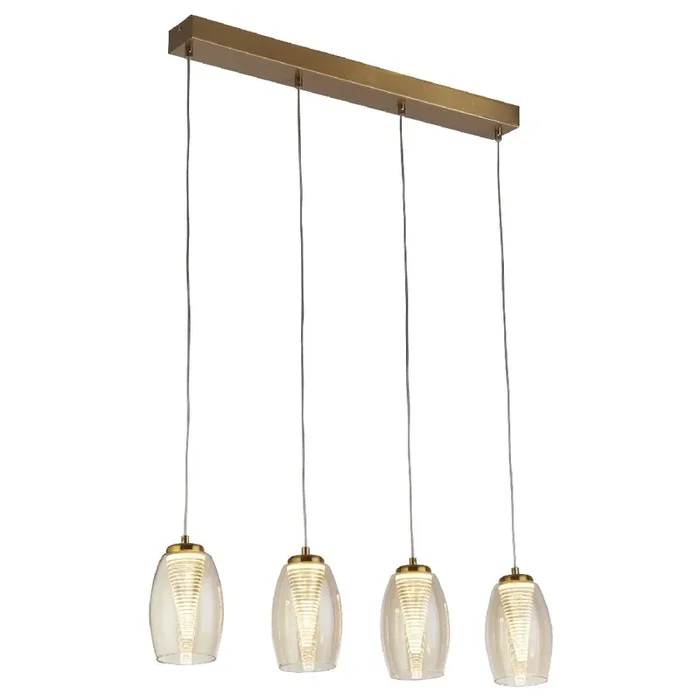 LED Bronze & Champagne Conical Glass Modern 4 Lamp Bar Pendant Light 76cm