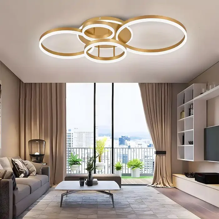 LED Ceiling Light, 109W Modern Chandeliers Ceiling Lights Fitting, Golden Acrylic Flush Mount Pendant Light for Living Room, Bedroom, Dining Room, 6000K Cool White