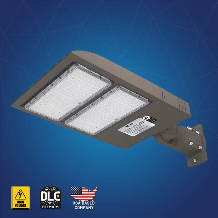 LED Parking Lot Light With Dusk to Dawn Photocell, 300W, 5700K, 42800LM, High Voltage 277-480V, IP65, Universal Mount (Adjustable Slip Fitter + Wall Mount), UL, DLC Listed, Bronze, Commercial Area Road Lighting – 1-Pack