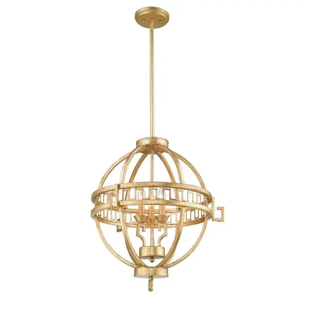 Lemuria Globe 3 Light Distressed Gold Pendant Light