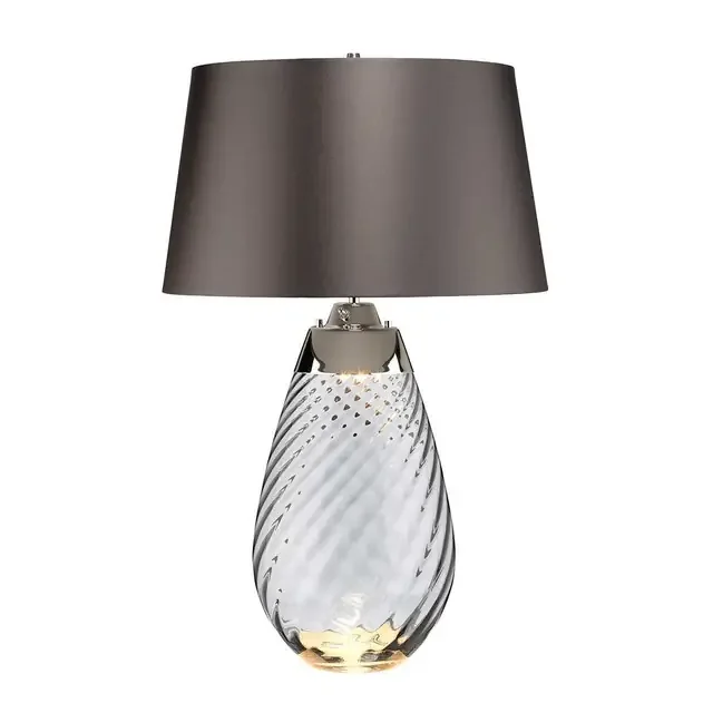 Lena 2 Light Smoke Glass with Silver Shade 74cm Table Lamp