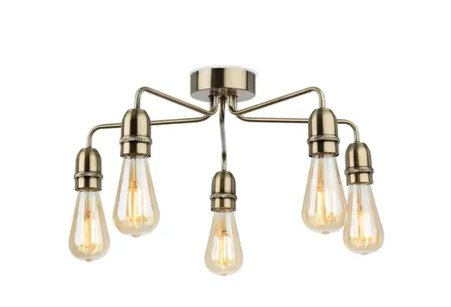 Leon 5 Light Antique Brass Flush Ceiling Fitting