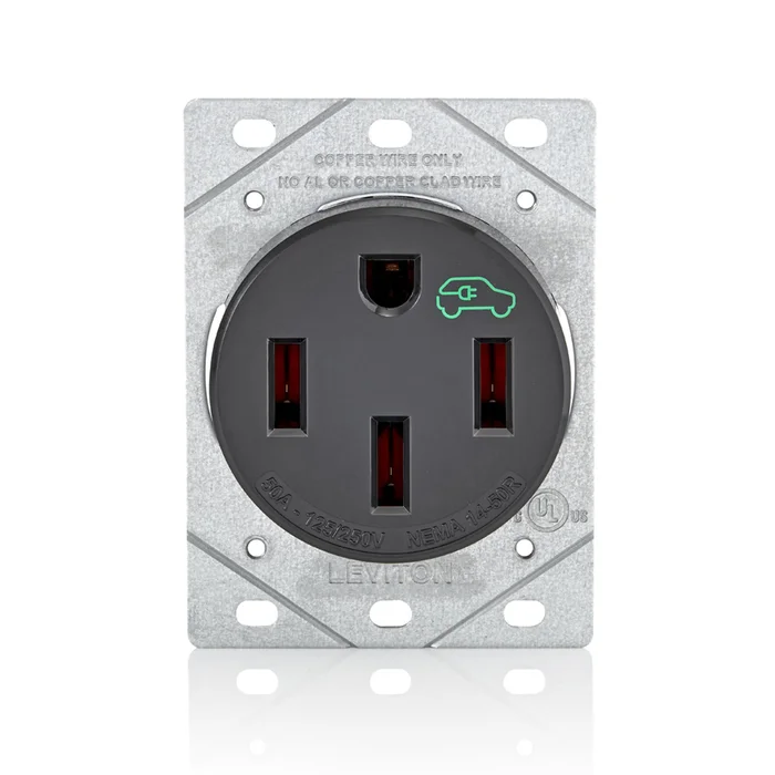 Leviton 1450R Heavy Duty EV Charging Receptacle, 50 Amp, 125/250V, NEMA 14-50R