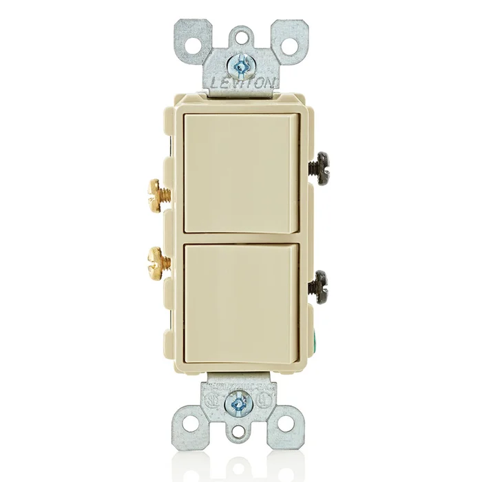 Leviton 5634-I Decora Single Pole/Single Pole AC Combination Switch, 15A, 120/277V, Ivory