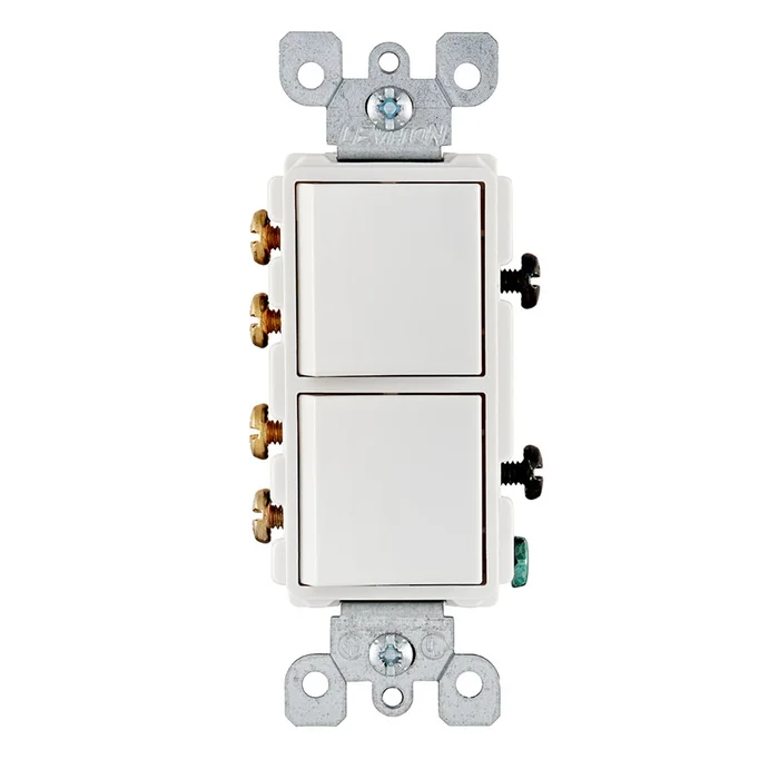 Leviton 5643-W Decora 3-Way/3-Way AC Combination Switch, 15A, 120/277V, White