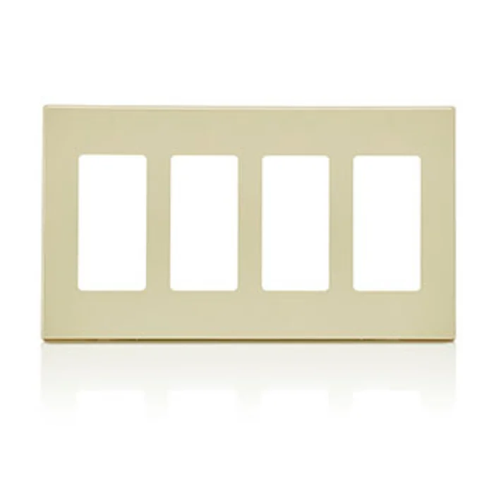 Leviton 80312-SI Decora Plus 4-Gang Screwless Wallplate, Ivory