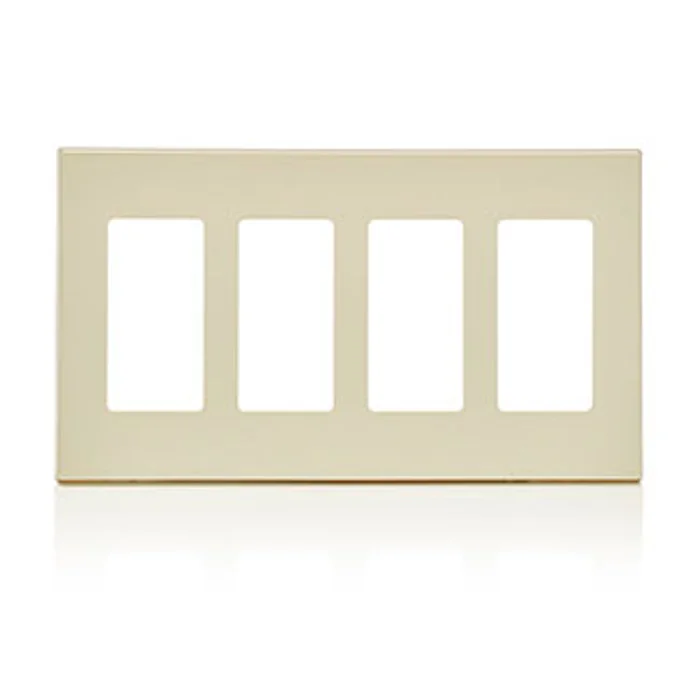 Leviton 80312-ST Decora Plus 4-Gang Screwless Wallplate, Light Almond