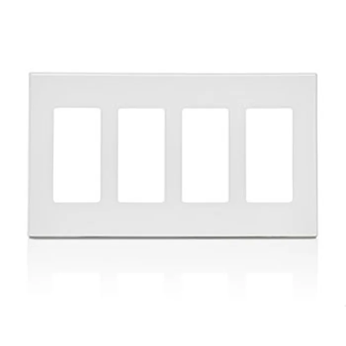 Leviton 80312-SW Decora Plus 4-Gang Screwless Wallplate, White