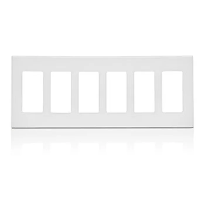 Leviton 80326-SW Decora Plus 6-Gang Screwless Wallplate, White