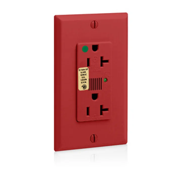 Leviton 8380-R Decora Plus Surge Protective Duplex Receptacle, Hopsital Grade, 20A, 125V, Self Grounding, Red