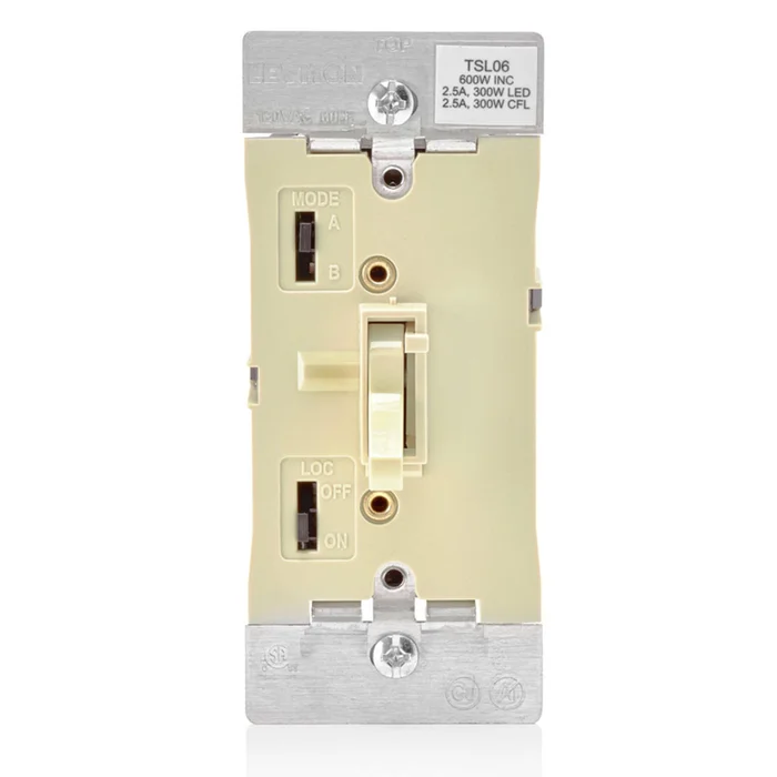 Leviton TSL06-1LI Toggle Slide Dimmer, Single Pole/3-Way, 300W LED/CFL, 600W Incandescent/Halogen, Ivory