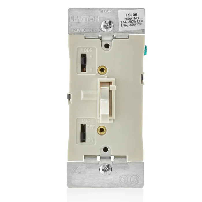 Leviton TSL06-1LT Toggle Slide Dimmer, Single Pole/3-Way, 300W LED/CFL, 600W Incandescent/Halogen, Light Almond