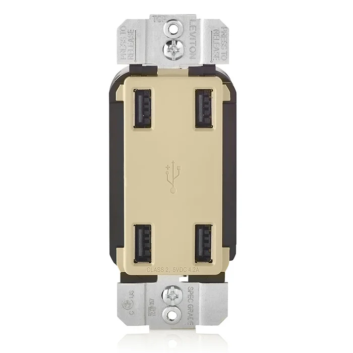 Leviton USB4P-I 4.2A 4-Port USB Type A In-Wall Charger, Ivory