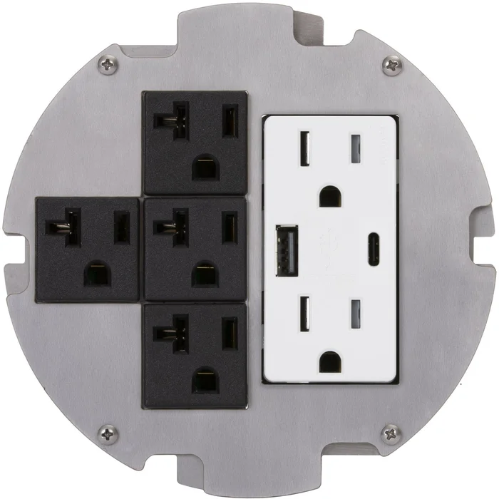 Lew Electric MOI6-REC-P4-DPUSB(AC)-BK-AHC-CED 6″ Round Poke Thru Core Drill Flush Box, 6 Power, Charging USB-A/C – Black