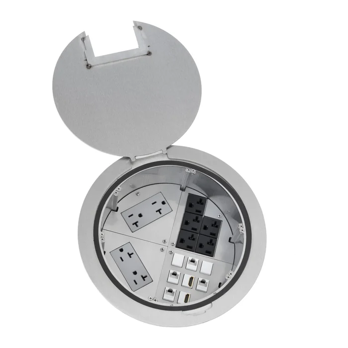 Lew Electric MOI8-REC-C8-DP-DP-P5-SS-AHC-CED 8″ Round Poke Thru Core Drill Flush Box, 9 Power, 8 Keystones, Stainless