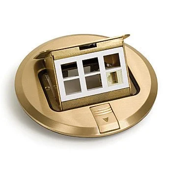 Lew Electric PUFP-BC 6‚³ Brass Pop up Floor Plate with 6-Communication/Data Ports