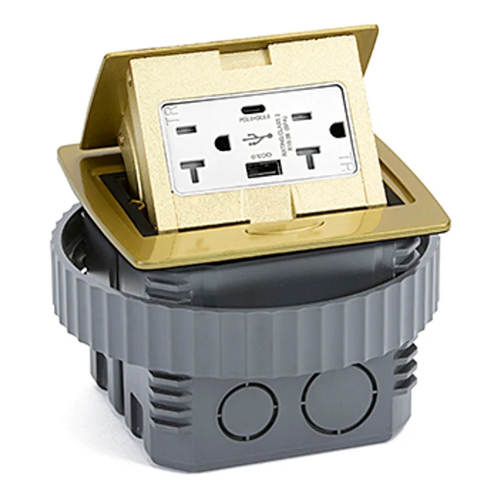 Lew Electric PUFP-CT-B-AC-PB Kitchen Counter Pop Up Power Outlet Assembly with 20A Tamper Resistant Duplex Power/2USB (AC) Receptacle, Brass