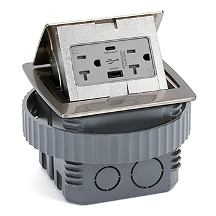 Lew Electric PUFP-CT-SS-AC-PB Kitchen Counter Pop Up Power Outlet Assembly with 20A Tamper Resistant Duplex Power/2USB (AC) Receptacle, Stainless Steel