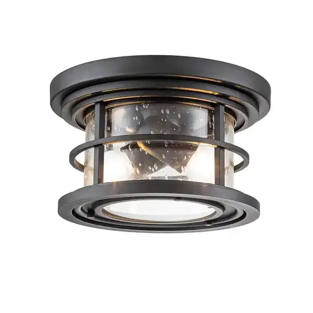 Lighthouse 2 Light Black IP44 Flush Ceiling Light