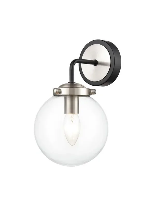 Lithos Matt Black with Satin Nickel with Clear Sphere Wall Light
