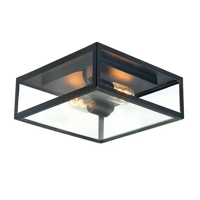 Lofoten 2 Light Black IP44 Flush Ceiling Light