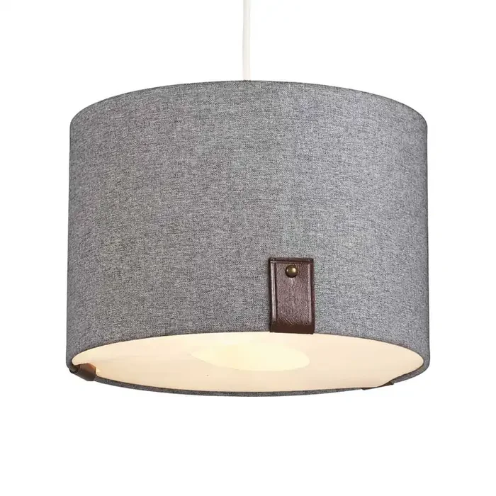 Logan Linen Fabric Pendant Shade with Leather Detailing and Integrated Diffuser (Oaks 202/16)
