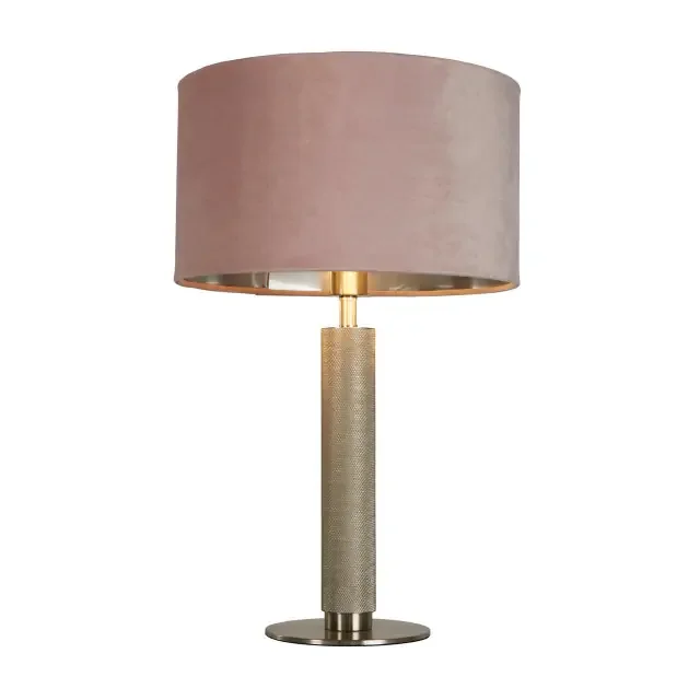 London Knurled Satin Silver with Pink Shade Table Lamp