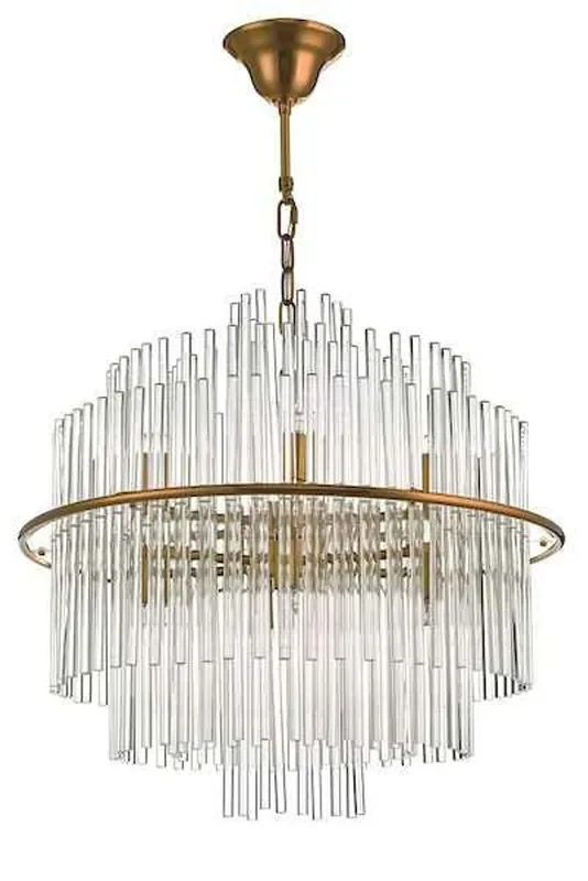 Lukas 13 Light Brushed Antique Gold and Clear Glass Pendant Light
