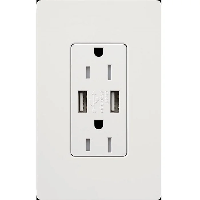 Lutron CAR-15-UBTR-WH 15A 125V Tamper Resistant (2) USB Duplex Receptacle, White