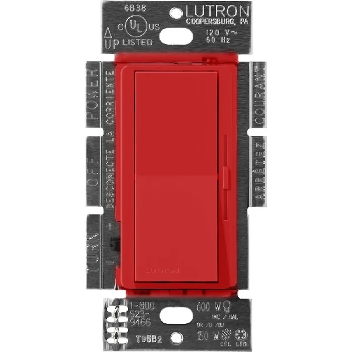 Lutron DVSCCL-253P-SR Diva LED+ Single Pole/3-Way Dimmer, 120V, 250W LED/CFL, 600W Incandescent/Halogen, 350W Hi-Lume, Signal Red