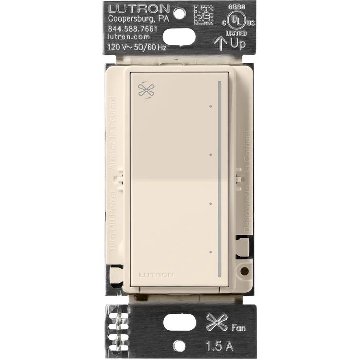 Lutron RRST-ANF-LA RadioRA3 Sunnata RF 4-Speed Quiet Fan Control, 1.5A Max, Light Almond