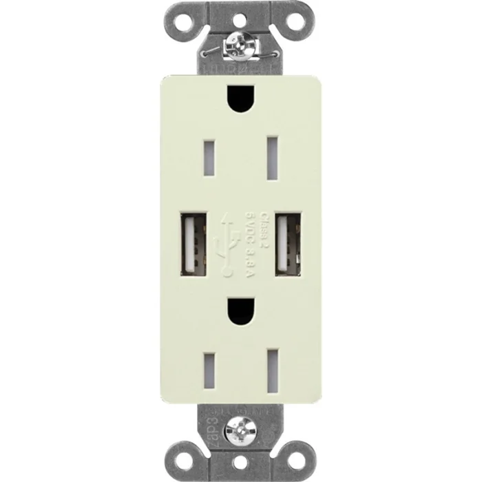 Lutron SCR-15-UBTR-BI Claro 15A 125V Tamper Resistant (2) USB Duplex Receptacle, Biscuit