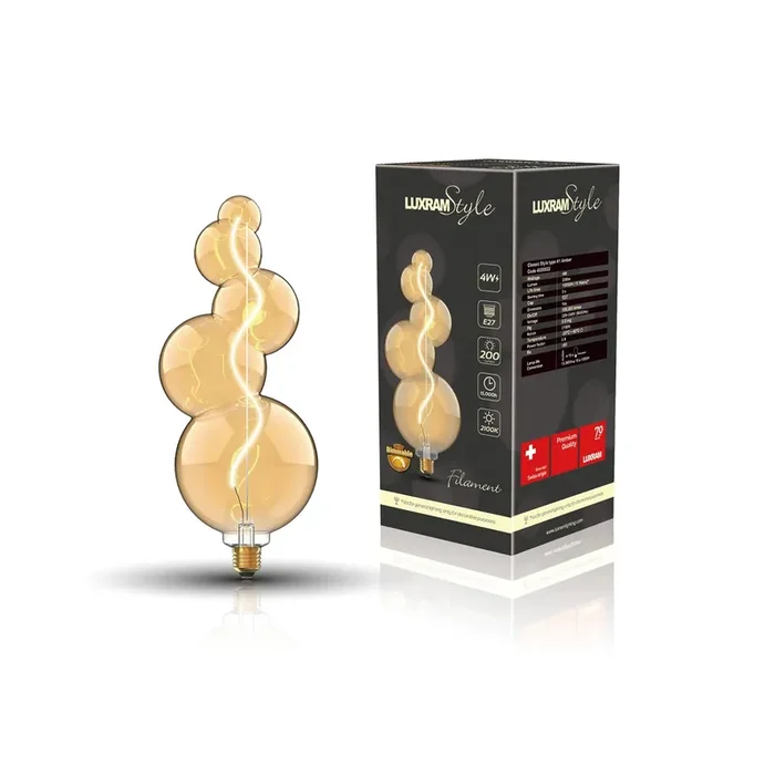 Luxram Classic Style LED Type A1 E27 Dimmable 220-240V 4W 2100K, 200lm, Amber Finish, 3yrs Warranty • 4300022