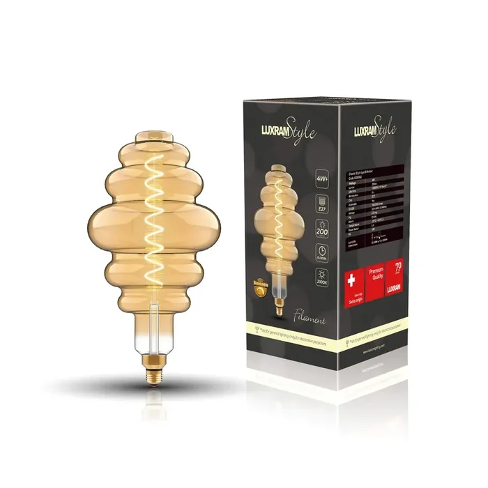 Luxram Classic Style LED Type B E27 Dimmable 220-240V 4W 2100K, 200lm, Amber Finish, 3yrs Warranty • 4300062