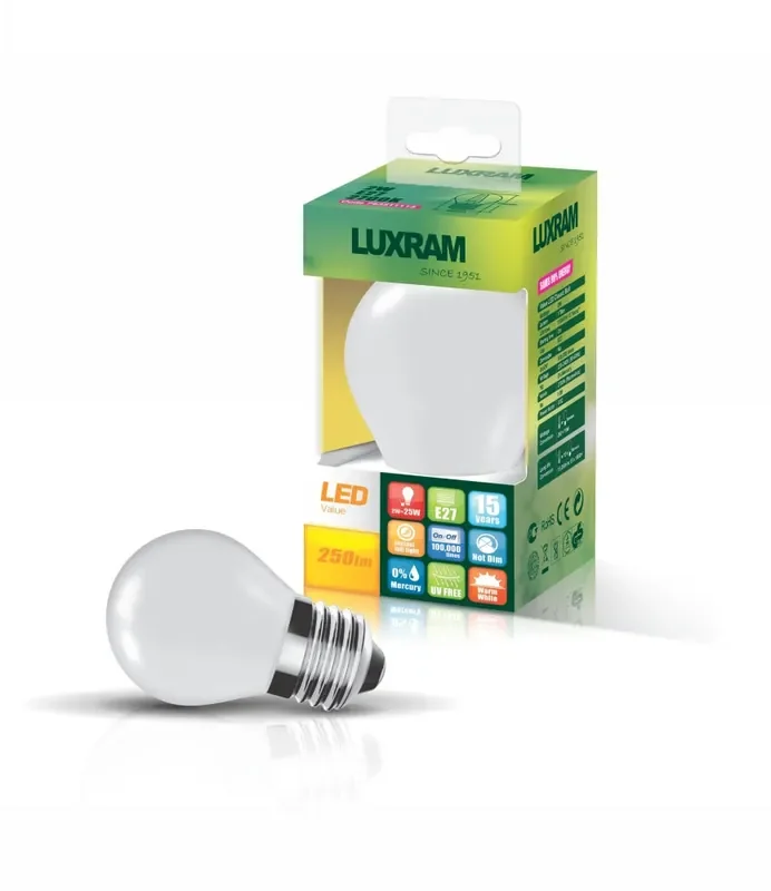 Luxram Value Classic LED Ball E27 4W Warm White 2700K, 470lm, Colour-Box (Frosted) • 763531133