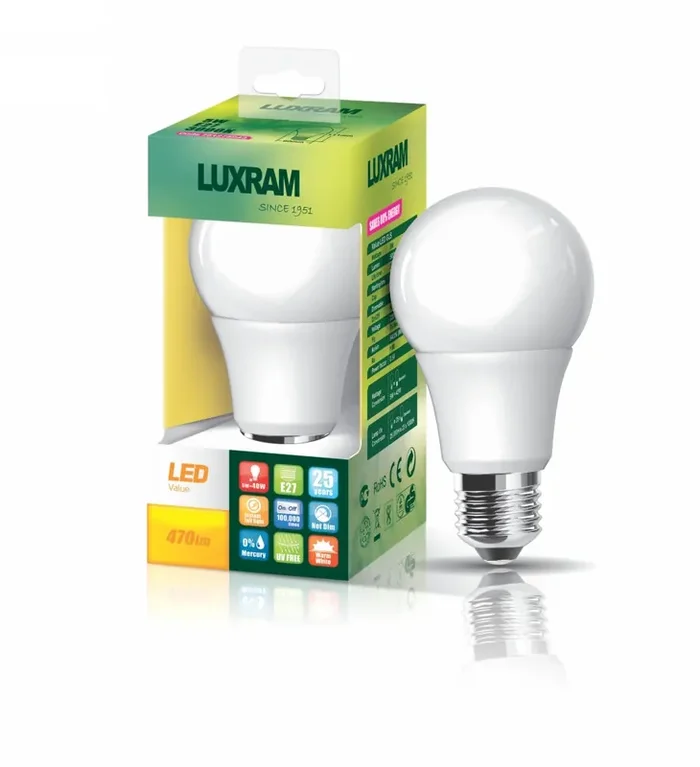 Luxram Value LED GLS E27 5W White 6400K 420lm • 751275041