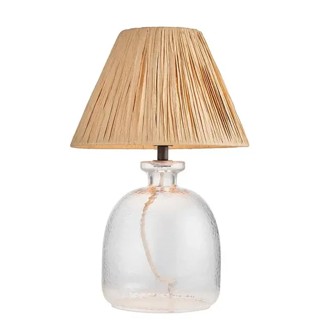 Lyra Rafia Black with Glass Base and Natural Rafia Shade Table Lamp