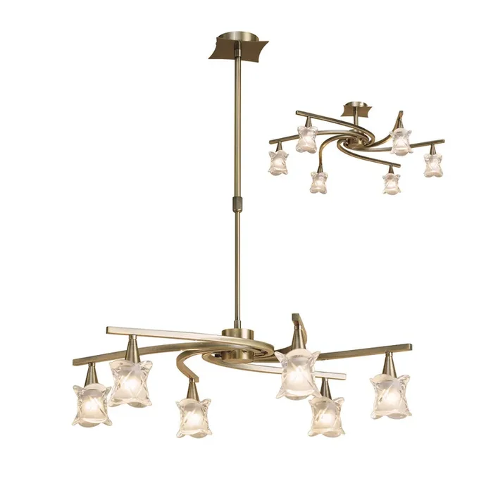 Mantra M0033AB Rosa Del Desierto TelescopicPendant Semi Flush Convertible 6 Light G9, Antique Brass • M0033AB