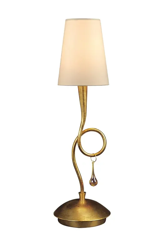 Mantra M0545 Paola Table Lamp 1 Light E14, Gold Painted With Cream Shade & Amber Glass Droplets • M0545