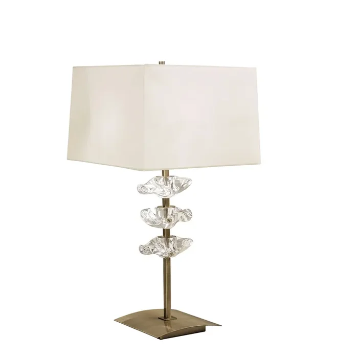 Mantra M0793AB Akira Table Lamp 2 Light E27, Antique Brass With Cream Shade • M0793AB