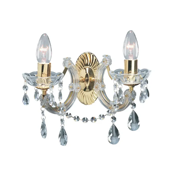 Marie Therese Polished Brass 2 Lamp Crystal Wall Light