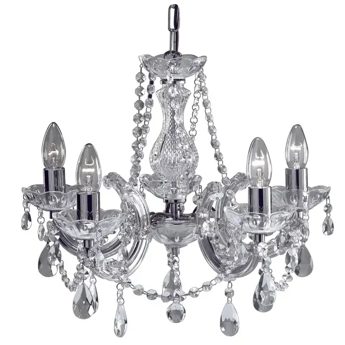 Marie Therese Polished Chrome & Crystal 5 Lamp Chandelier Pendant