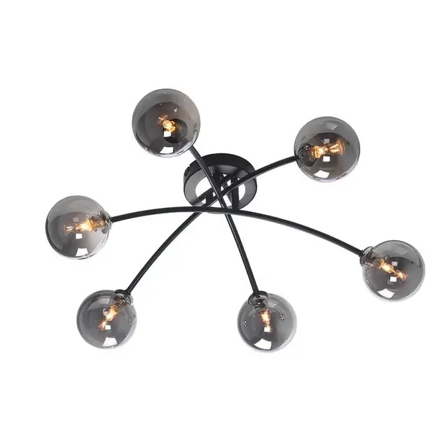Marne 6 Light Black with Smoked Glass Diffuser Semi Flush Ceiling Light