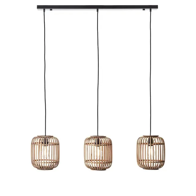 Mathias 3 Light Matt Black with Natural Bamboo Shade Bar Pendant Light