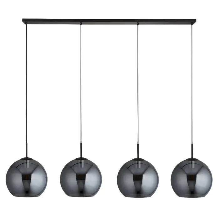 Matt Black & Smoked Glass Dome 4 Lamp Bar Pendant Light 176cm