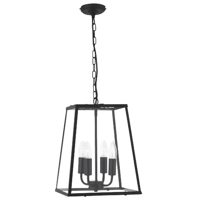 Matt Black 4 Lamp Vintage Tapered Rectangle Lantern Pendant 290mm